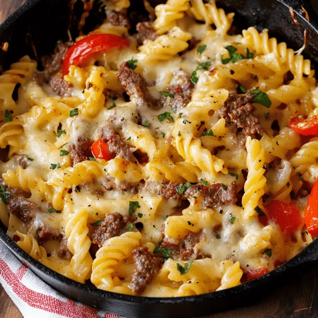 Philly Cheesesteak Pasta Skillet