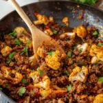 Crispy Chili Ground Beef and Cauliflower Skillet