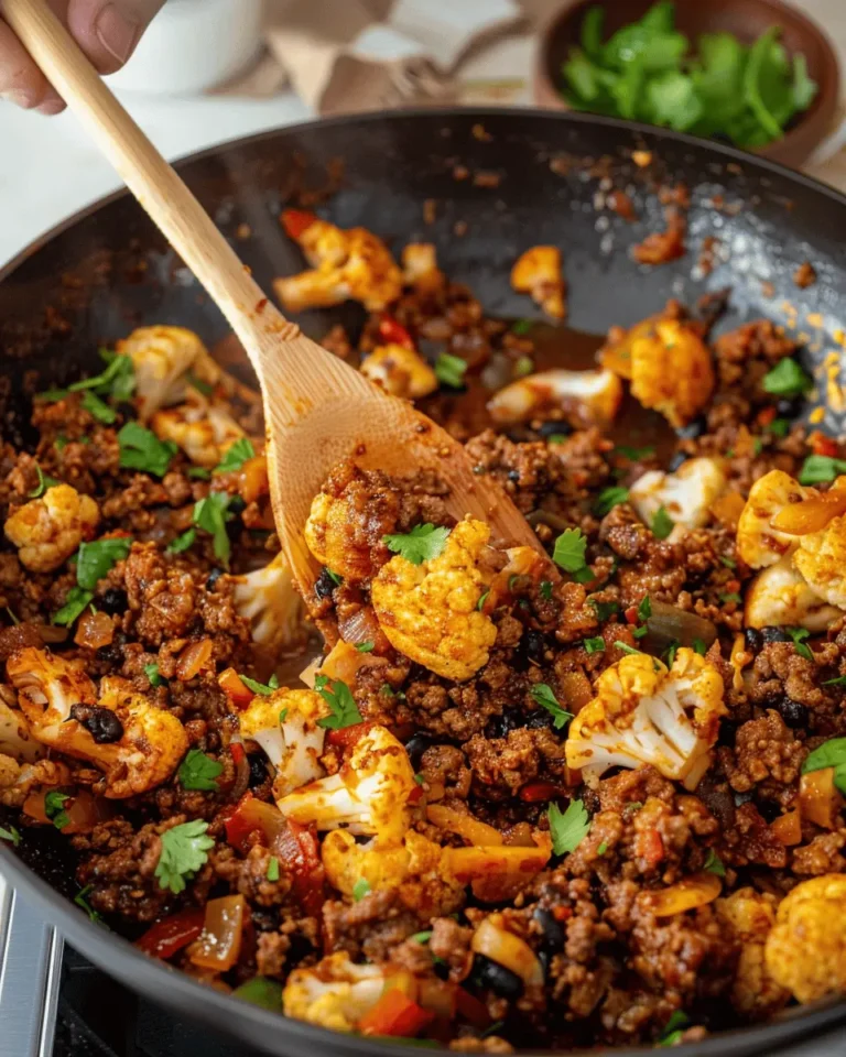 Crispy Chili Ground Beef and Cauliflower Skillet