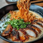 Fiery Chicken Ramen with Creamy Garlic Sauce