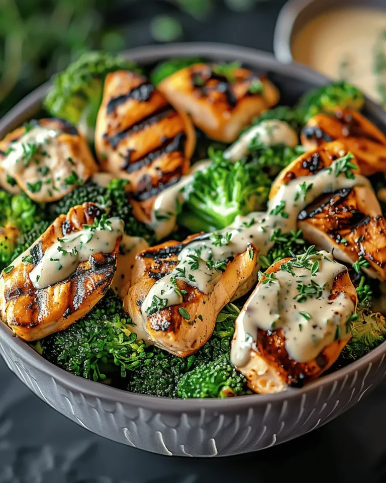 Grilled Chicken & Broccoli Bowls with Creamy Garlic Sauce – Healthy & Flavorful Dinner