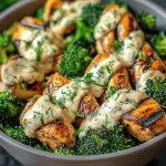 Grilled Chicken & Broccoli Bowls with Creamy Garlic Sauce – Healthy & Flavorful Dinner
