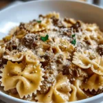 Creamy Parmesan Garlic Beef Bowtie Pasta
