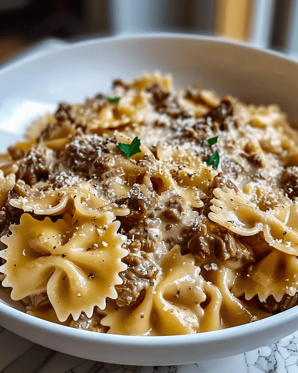 Creamy Parmesan Garlic Beef Bowtie Pasta: The Best Comfort Dish