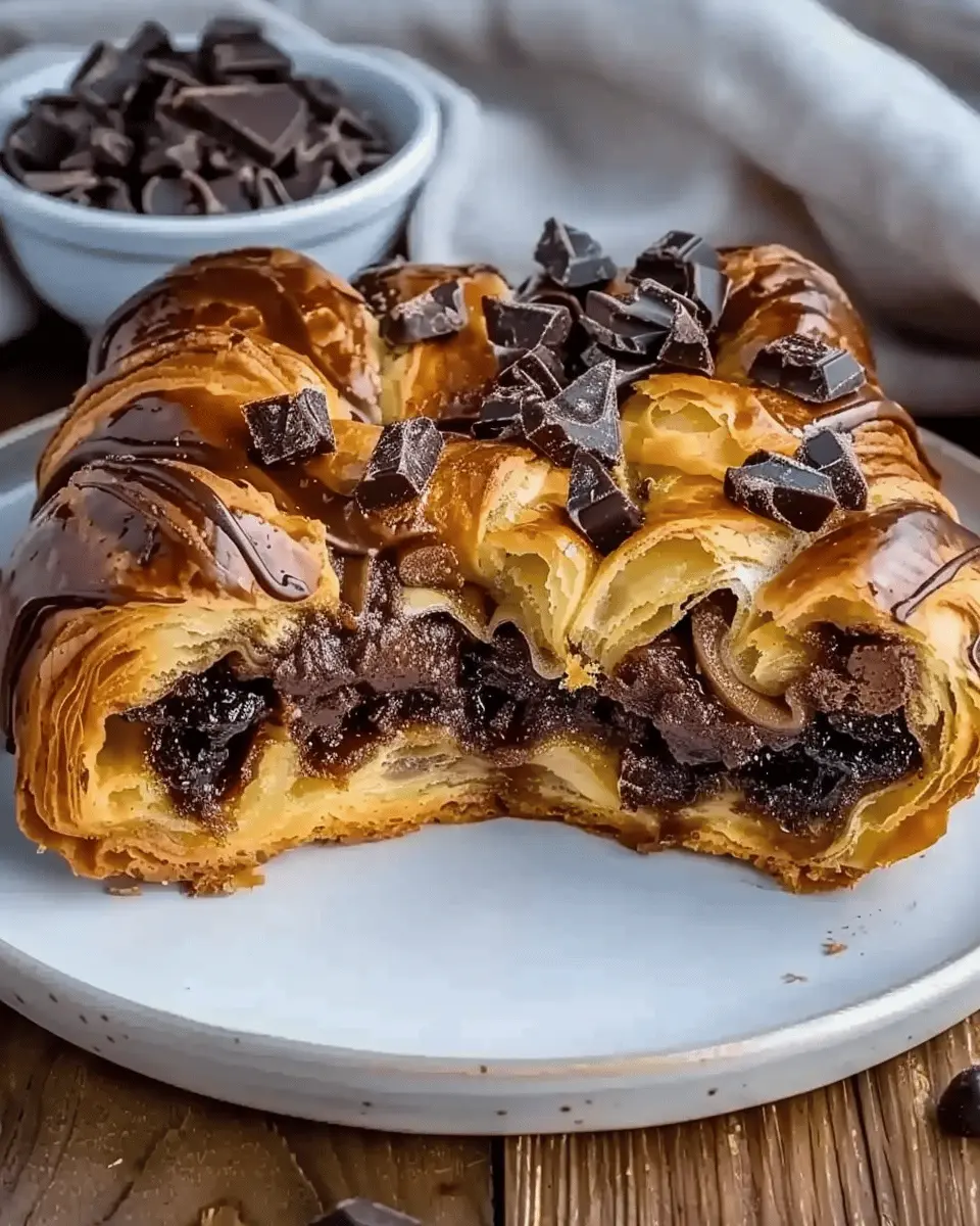 Decadent Chocolate Croissant Breakfast Bake with Turkey Bacon and Chicken Ham