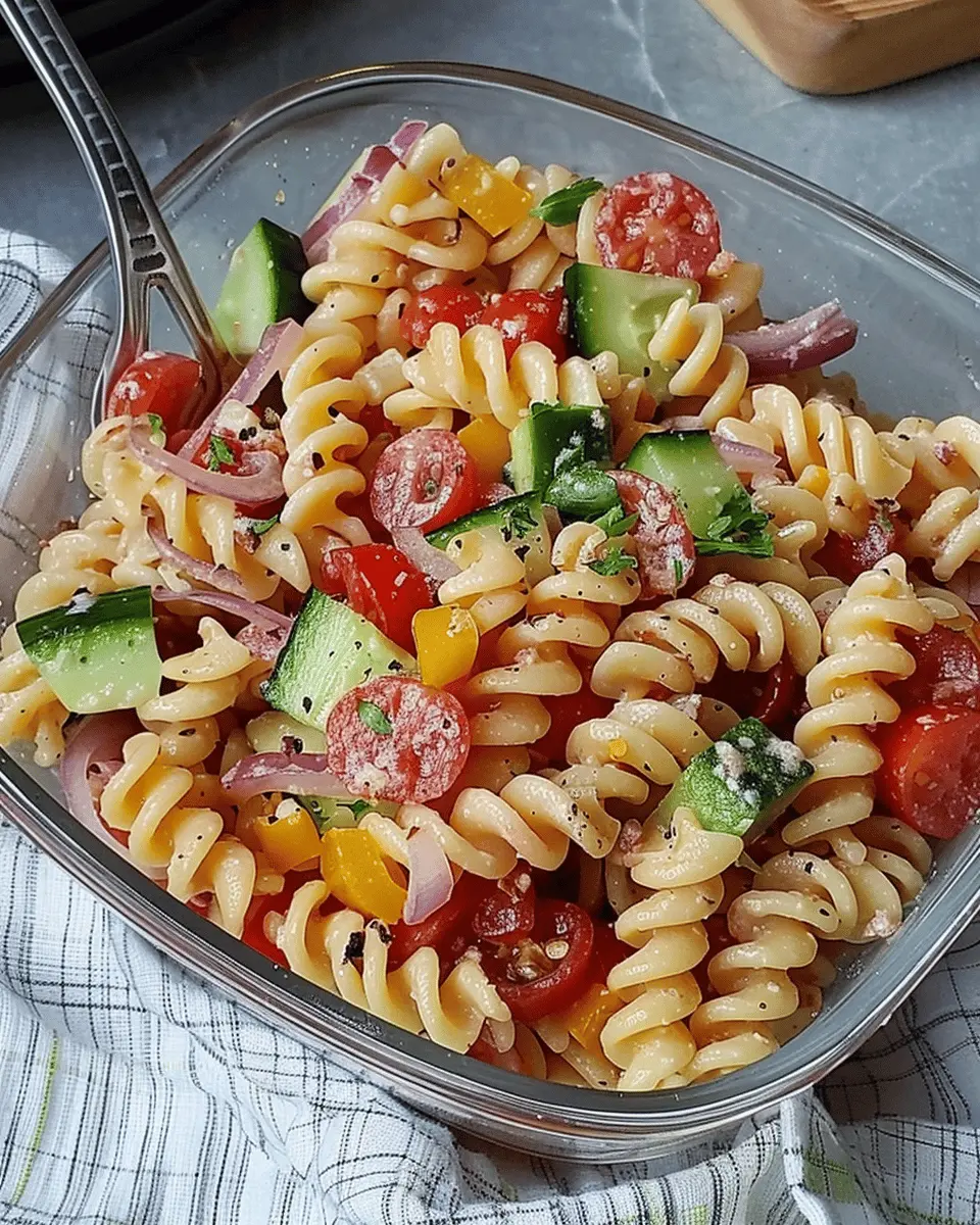 High Protein Italian Pasta Salad with Turkey Bacon and Chicken Ham