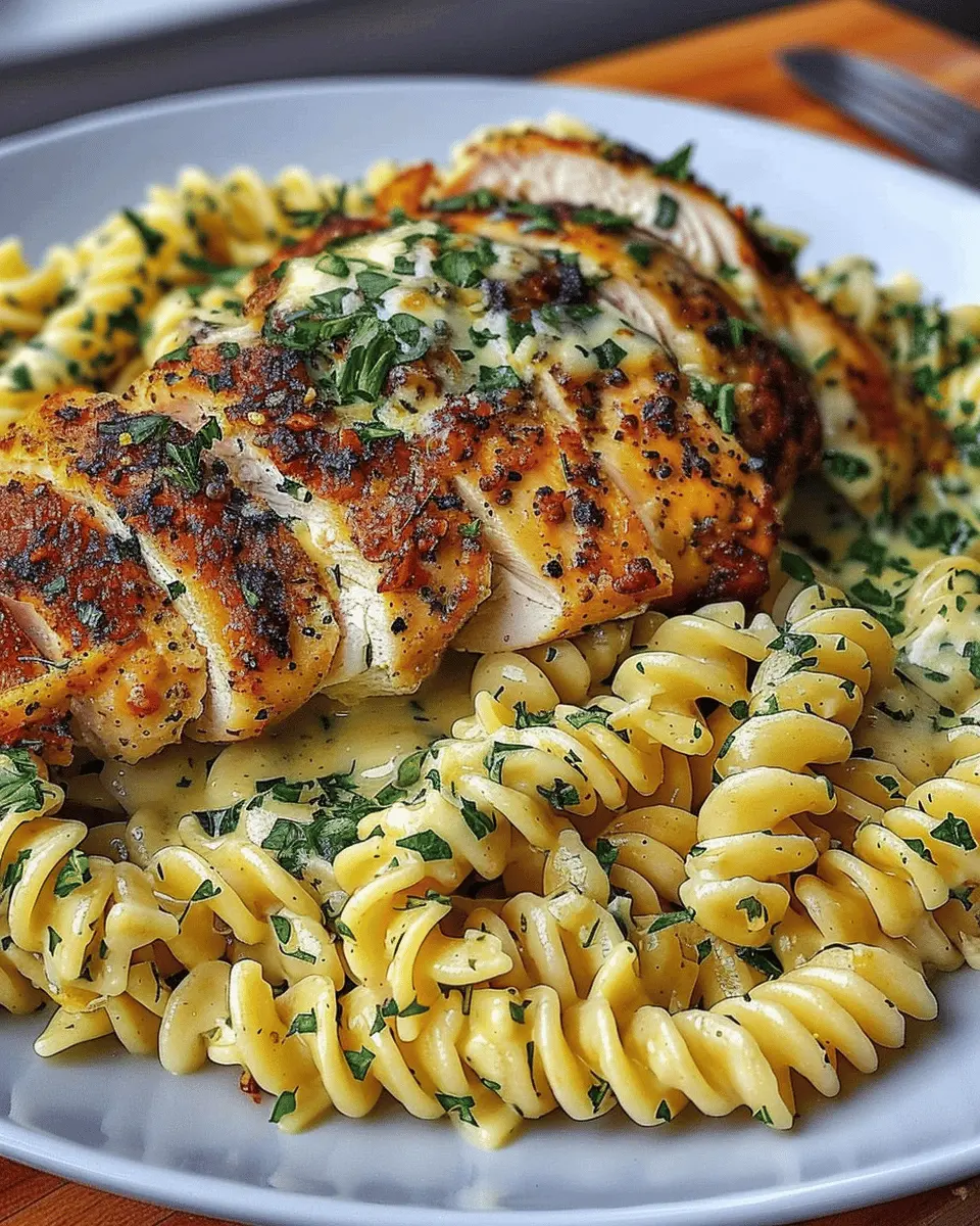 Creamy Garlic Parmesan Chicken with Cheesy Twisted Pasta Indulgence