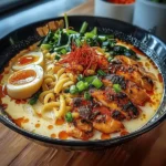 Fiery Chicken Ramen with Creamy Garlic Sauce