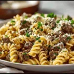 Beef and Rotini in Garlic Parmesan Sauce is delicious!