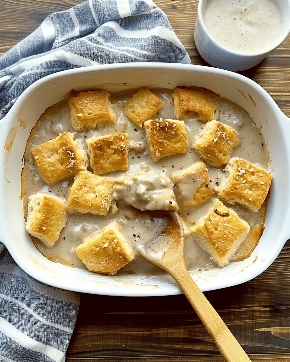 Easy Biscuits and Gravy Casserole with Turkey Bacon and Chicken Ham