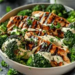 Grilled Chicken & Broccoli Bowls with Creamy Garlic Sauce