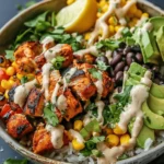 Chipotle Chicken Bowl with Black Beans, Corn, & Creamy Sauce