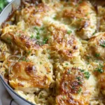 French Onion Chicken Orzo Casserole