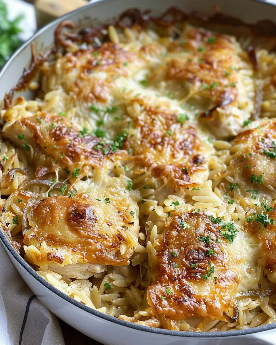 French Onion Chicken Orzo Casserole: Easy Comfort Food Delight