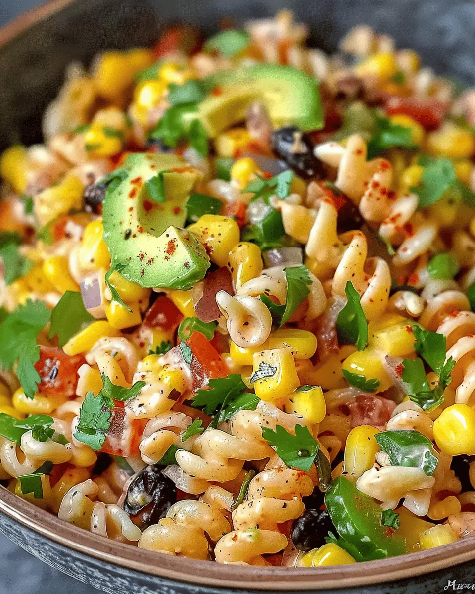 Perfect Mexican Street Corn Pasta Salad with Turkey Bacon and Chicken Ham