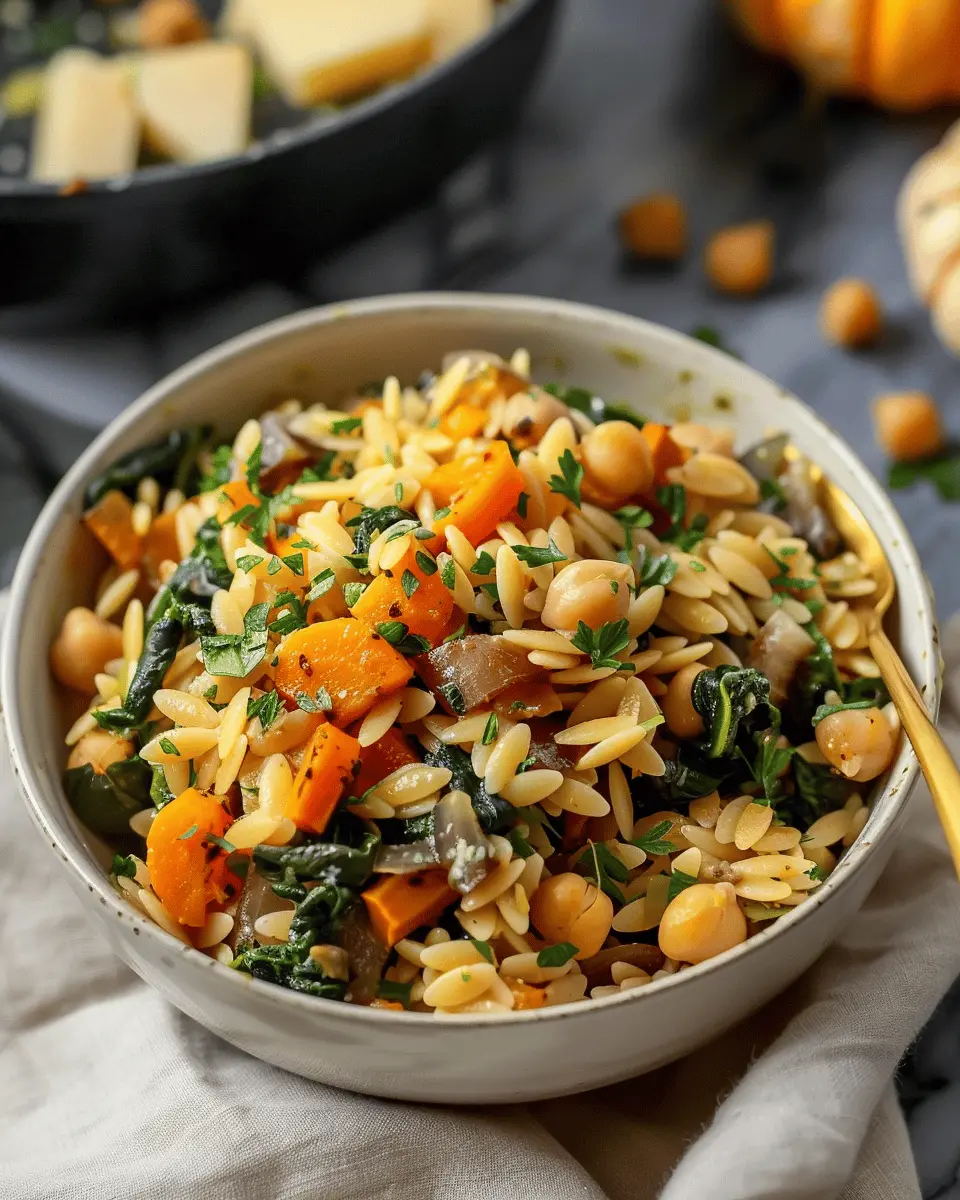 One Pot Fall Vegetable Orzo and Chickpeas Recipe: Easy Comfort Food