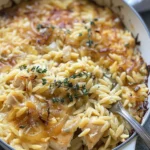 French Onion Chicken Orzo Casserole