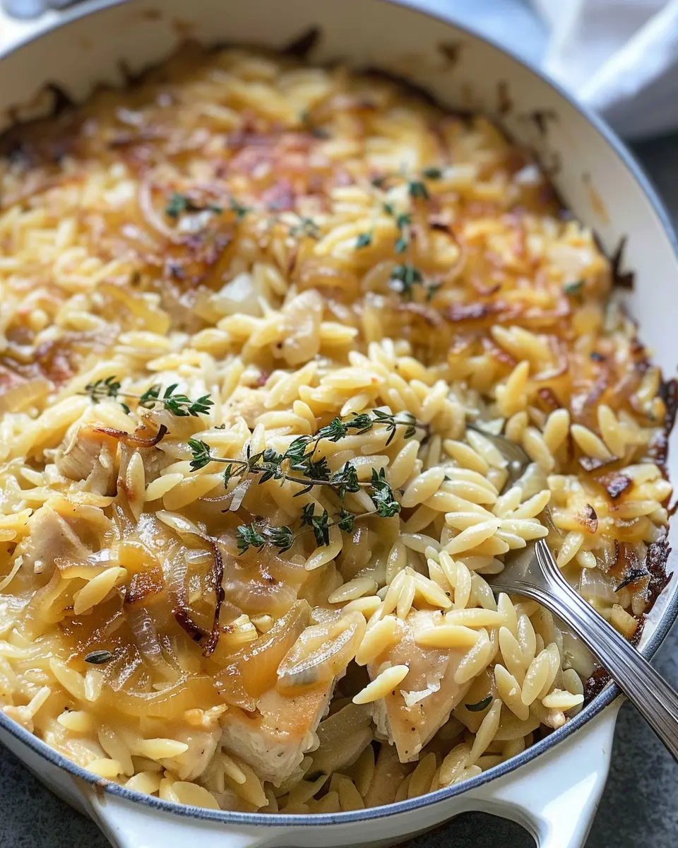 French Onion Chicken Orzo Casserole: Cozy Comfort Food Delight